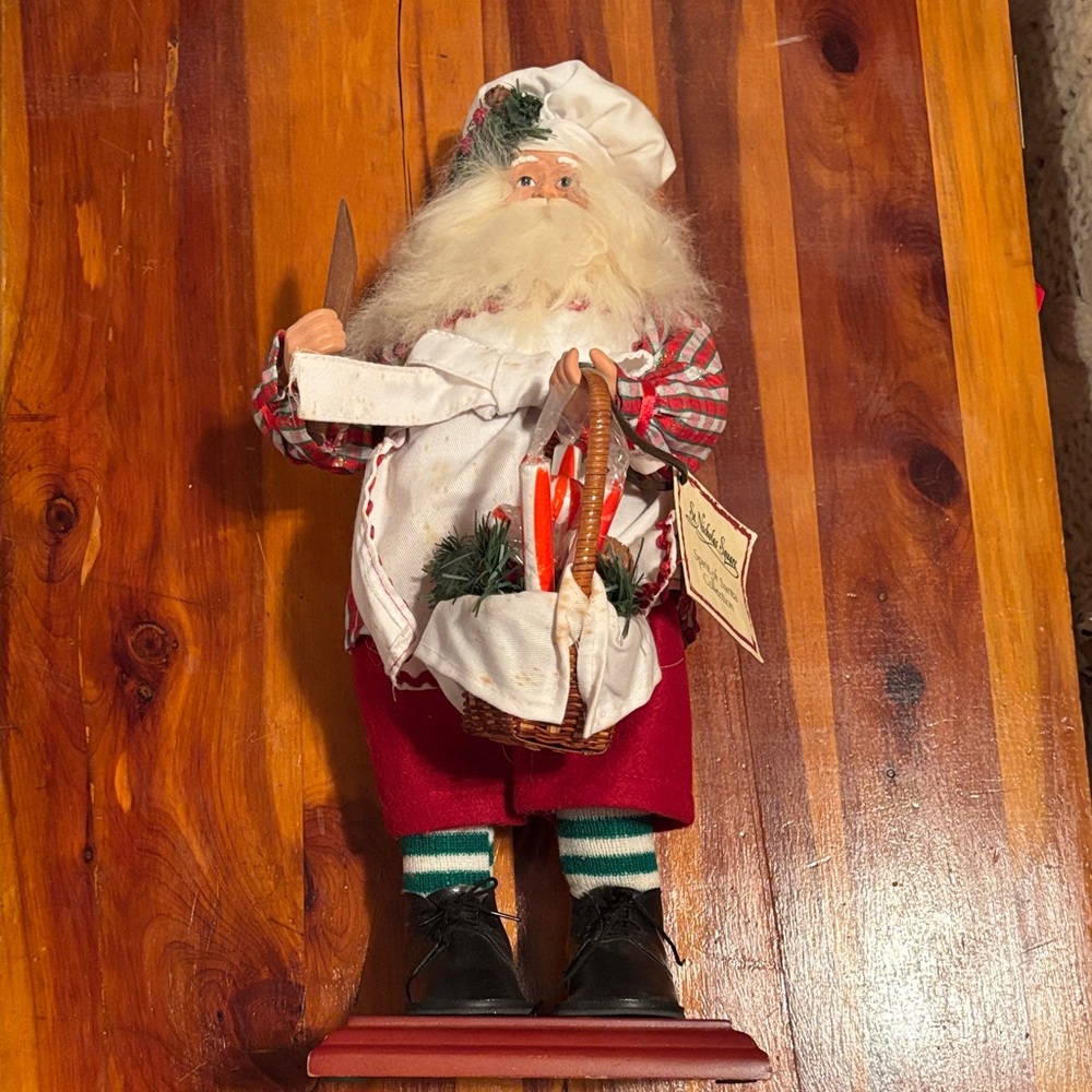 St. Nicholas Square Santa Chef Figurine - Red, White, and Green